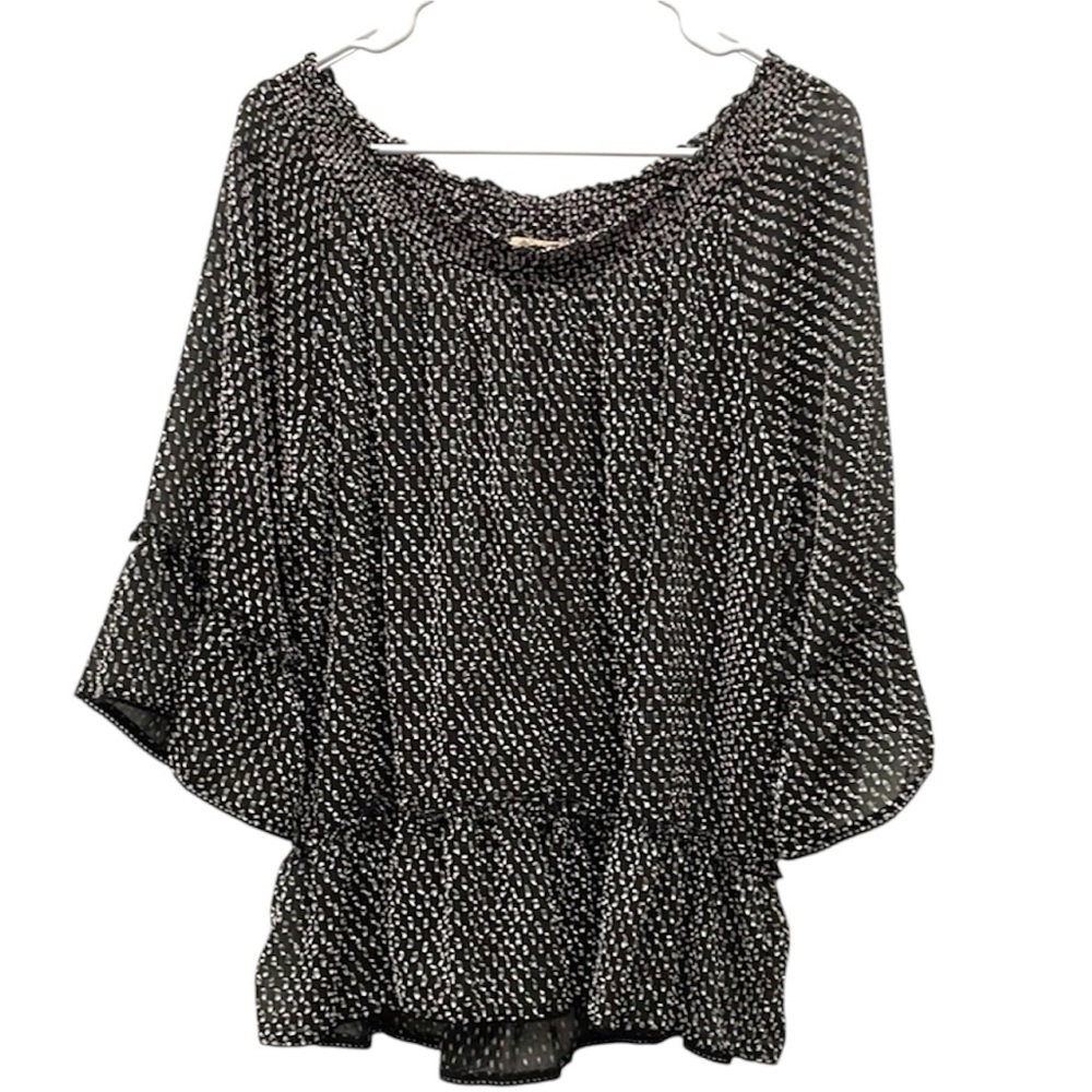 Democracy Off The Shoulder Peplum Sheer Blouse Top